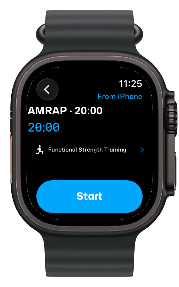 Apple Watch showing the workout received from iPhone, ready to start