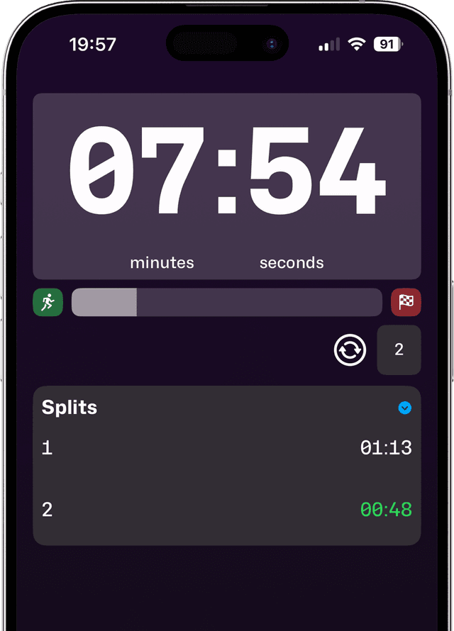 Live workout timer in action