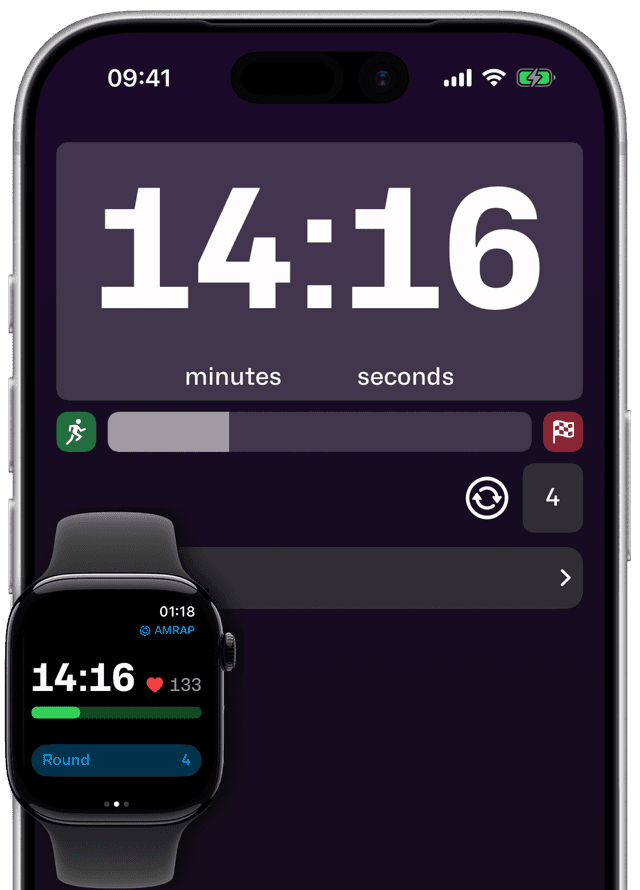 A WODit workout running on Apple Watch in front of the phone