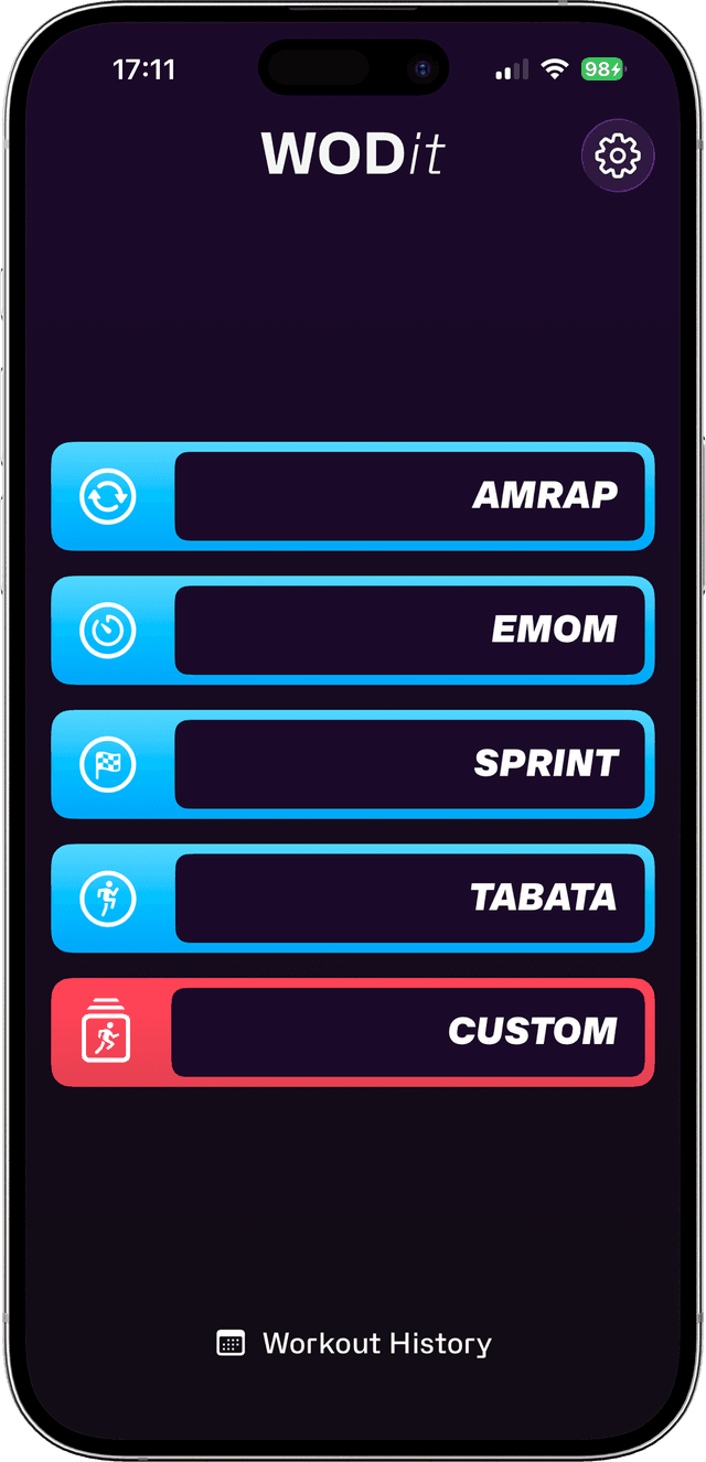 WODit workout selection interface
